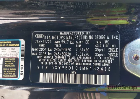 2021 Kia Telluride Sx from USA, damaged, VIN 5XYP5DHC1MG153413